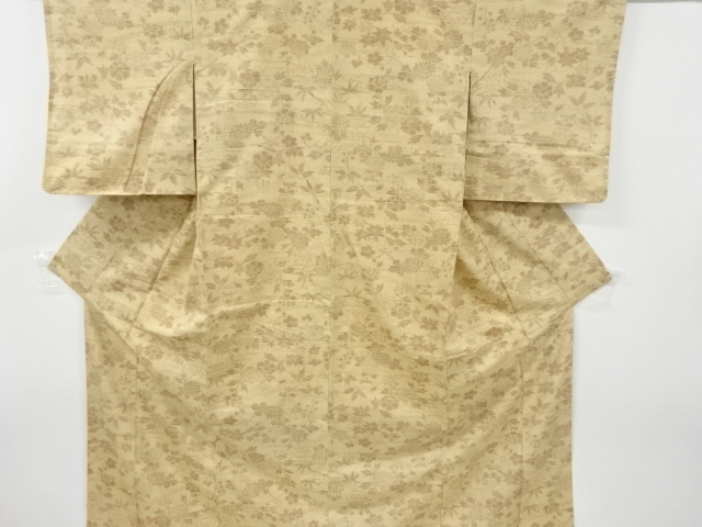 JAPANESE KIMONO / VINTAGE KIMONO / TSUMUGI / WOVEN FLORAL PLANTS & STREAM